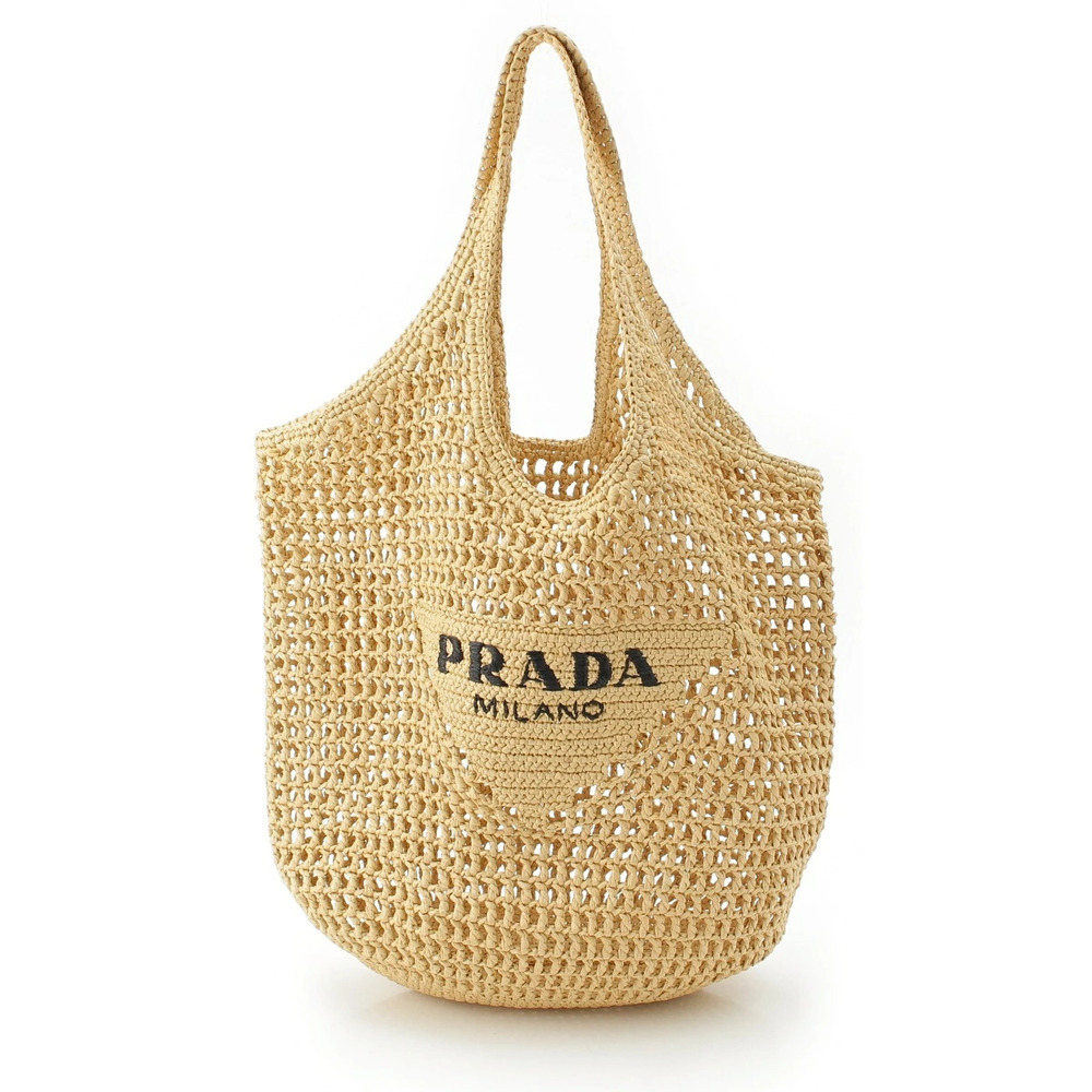 Prada Crochet Tote Bag Beige Cream